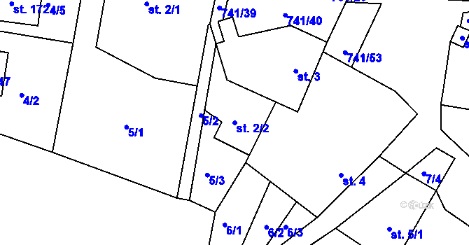 Parcela st. 2/2 v KÚ Hněvkovice u Humpolce, Katastrální mapa