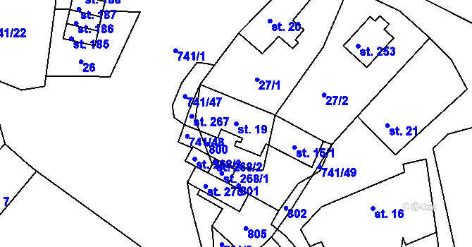 Parcela st. 19 v KÚ Hněvkovice u Humpolce, Katastrální mapa