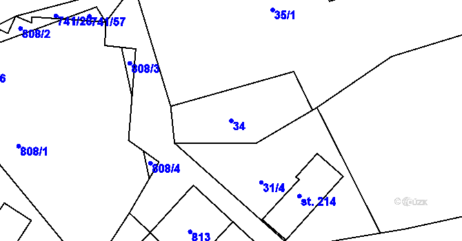 Parcela st. 34 v KÚ Hněvkovice u Humpolce, Katastrální mapa