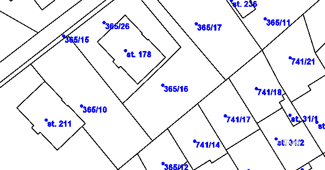 Parcela st. 365/16 v KÚ Hněvkovice u Humpolce, Katastrální mapa