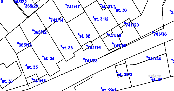 Parcela st. 741/16 v KÚ Hněvkovice u Humpolce, Katastrální mapa