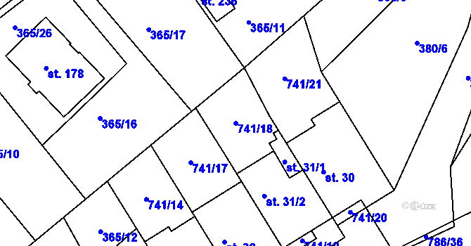 Parcela st. 741/18 v KÚ Hněvkovice u Humpolce, Katastrální mapa
