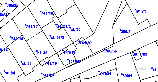 Parcela st. 741/20 v KÚ Hněvkovice u Humpolce, Katastrální mapa