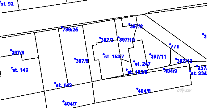 Parcela st. 153/7 v KÚ Hněvkovice u Humpolce, Katastrální mapa