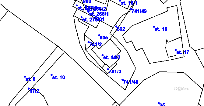 Parcela st. 14/2 v KÚ Hněvkovice u Humpolce, Katastrální mapa