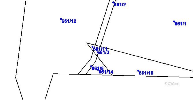 Parcela st. 661/3 v KÚ Hněvkovice u Humpolce, Katastrální mapa