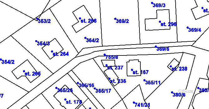 Parcela st. 755/8 v KÚ Hněvkovice u Humpolce, Katastrální mapa