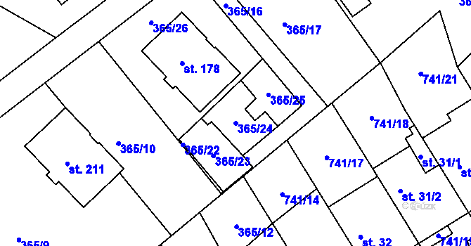 Parcela st. 365/24 v KÚ Hněvkovice u Humpolce, Katastrální mapa