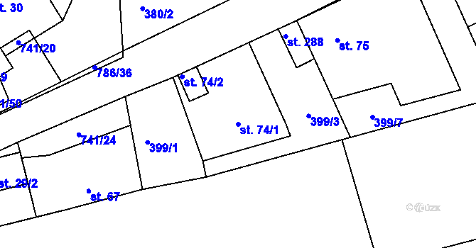 Parcela st. 74/1 v KÚ Hněvkovice u Humpolce, Katastrální mapa