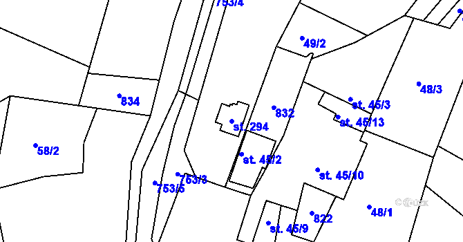 Parcela st. 294 v KÚ Hněvkovice u Humpolce, Katastrální mapa