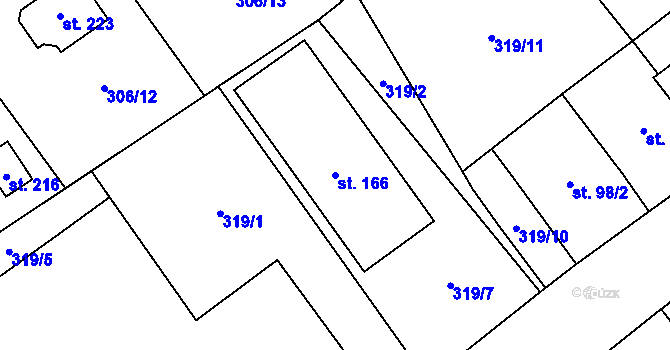 Parcela st. 166 v KÚ Hněvkovice u Ledče nad Sázavou, Katastrální mapa
