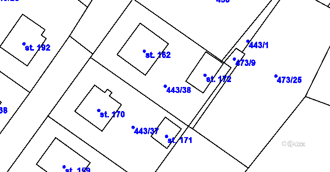 Parcela st. 443/38 v KÚ Hněvkovice u Ledče nad Sázavou, Katastrální mapa