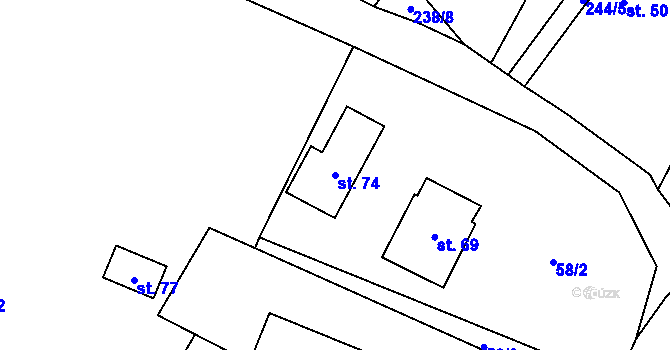 Parcela st. 74 v KÚ Chotěměřice, Katastrální mapa