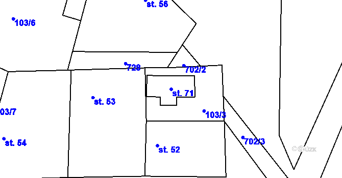 Parcela st. 71 v KÚ Chotěměřice, Katastrální mapa