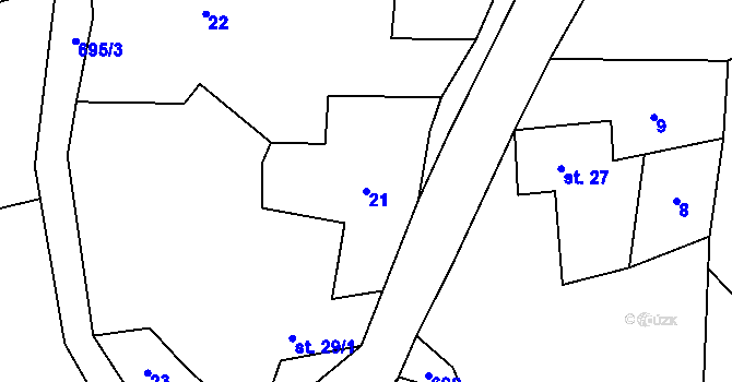 Parcela st. 21 v KÚ Chotěměřice, Katastrální mapa
