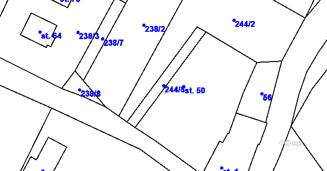 Parcela st. 244/5 v KÚ Chotěměřice, Katastrální mapa