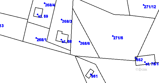 Parcela st. 268/6 v KÚ Zahájí u Hněvkovic, Katastrální mapa