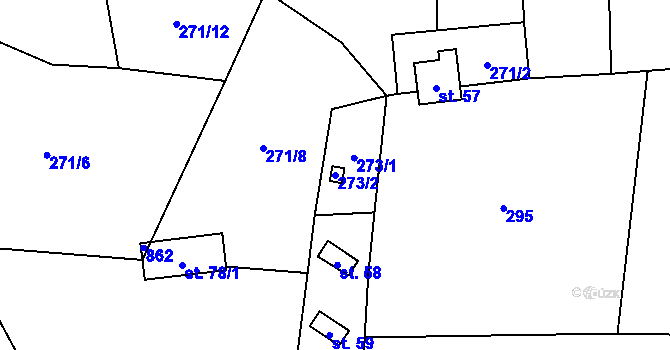 Parcela st. 273/2 v KÚ Zahájí u Hněvkovic, Katastrální mapa