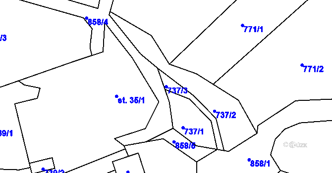 Parcela st. 737/3 v KÚ Zahájí u Hněvkovic, Katastrální mapa