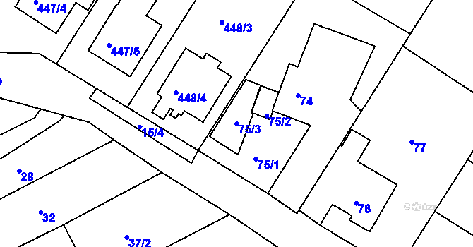 Parcela st. 75/3 v KÚ Hněvošice, Katastrální mapa