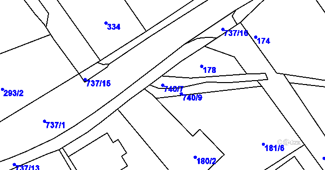 Parcela st. 740/7 v KÚ Hněvošice, Katastrální mapa
