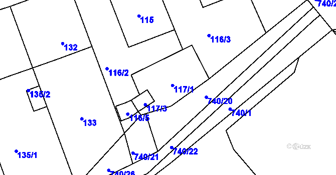 Parcela st. 117 v KÚ Hněvošice, Katastrální mapa