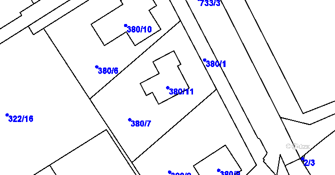 Parcela st. 380/11 v KÚ Hněvošice, Katastrální mapa