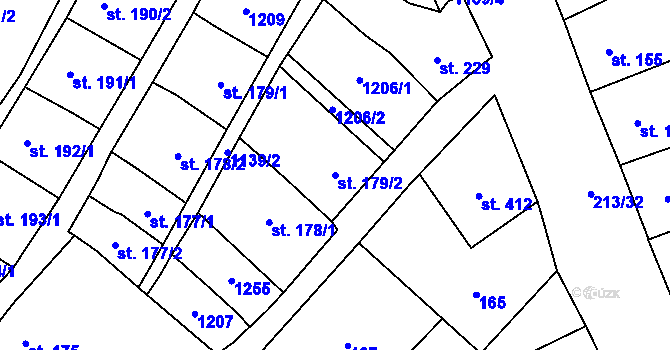 Parcela st. 179/2 v KÚ Hněvotín, Katastrální mapa