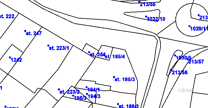 Parcela st. 185/4 v KÚ Hněvotín, Katastrální mapa