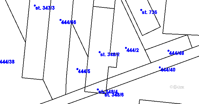 Parcela st. 348/2 v KÚ Hněvotín, Katastrální mapa