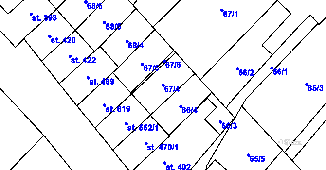 Parcela st. 67/4 v KÚ Hněvotín, Katastrální mapa