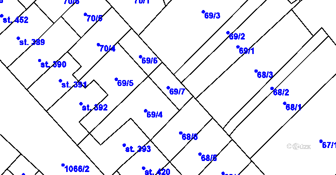 Parcela st. 69/7 v KÚ Hněvotín, Katastrální mapa