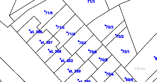 Parcela st. 70/7 v KÚ Hněvotín, Katastrální mapa