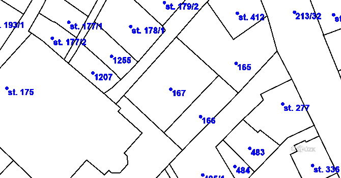 Parcela st. 167 v KÚ Hněvotín, Katastrální mapa