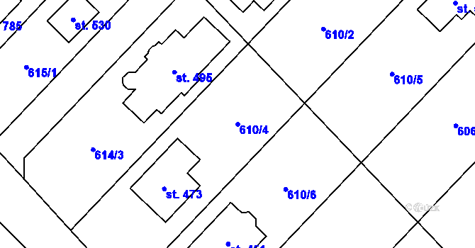Parcela st. 610/4 v KÚ Hněvotín, Katastrální mapa