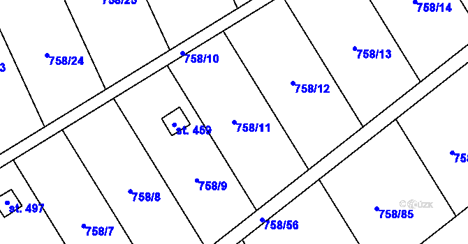 Parcela st. 758/11 v KÚ Hněvotín, Katastrální mapa