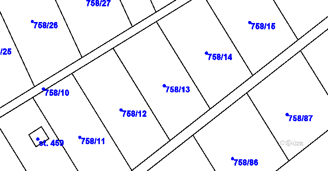 Parcela st. 758/13 v KÚ Hněvotín, Katastrální mapa