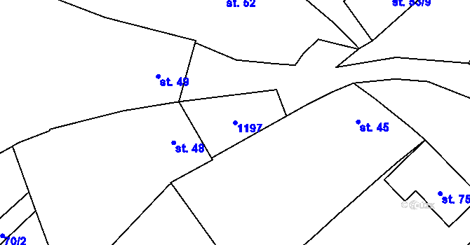 Parcela st. 1197 v KÚ Hněvotín, Katastrální mapa