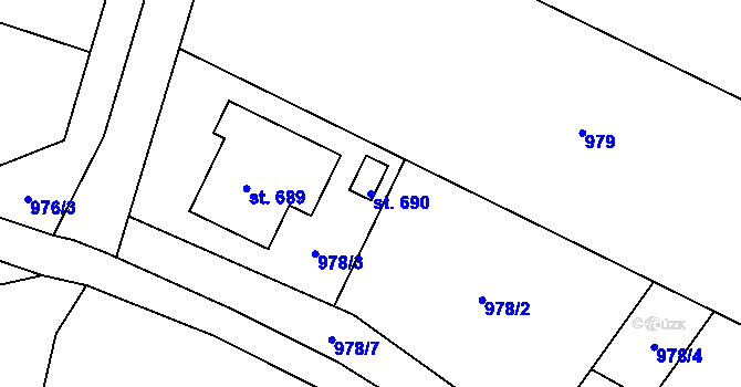 Parcela st. 690 v KÚ Hněvotín, Katastrální mapa