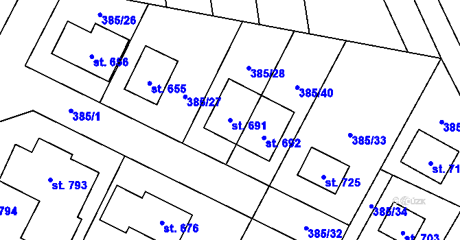 Parcela st. 691 v KÚ Hněvotín, Katastrální mapa