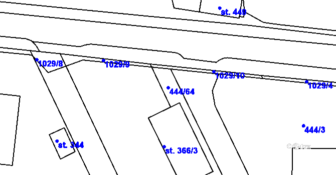 Parcela st. 444/64 v KÚ Hněvotín, Katastrální mapa