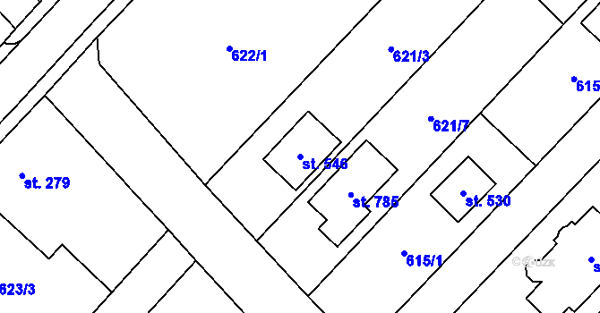 Parcela st. 546 v KÚ Hněvotín, Katastrální mapa