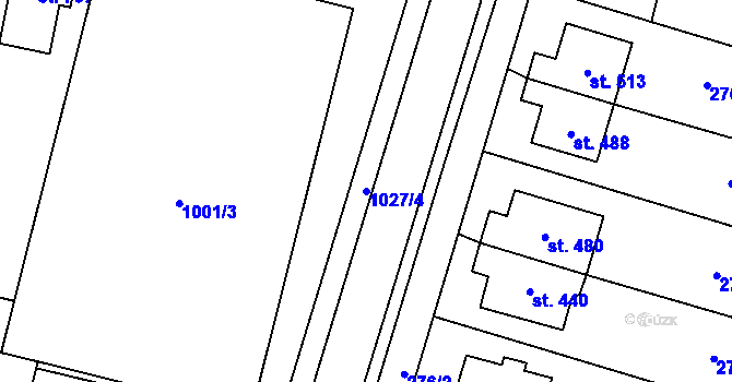Parcela st. 1027/4 v KÚ Hněvotín, Katastrální mapa