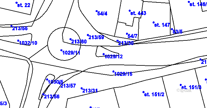 Parcela st. 1029/12 v KÚ Hněvotín, Katastrální mapa