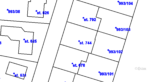 Parcela st. 744 v KÚ Hněvotín, Katastrální mapa