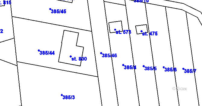 Parcela st. 385/46 v KÚ Hněvotín, Katastrální mapa