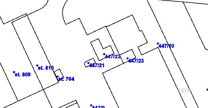 Parcela st. 447/22 v KÚ Hněvotín, Katastrální mapa
