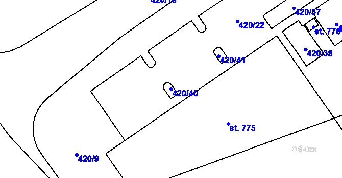 Parcela st. 420/40 v KÚ Hněvotín, Katastrální mapa
