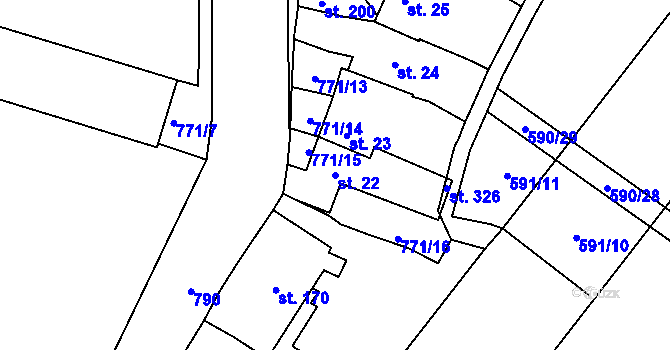 Parcela st. 22 v KÚ Hnojice, Katastrální mapa
