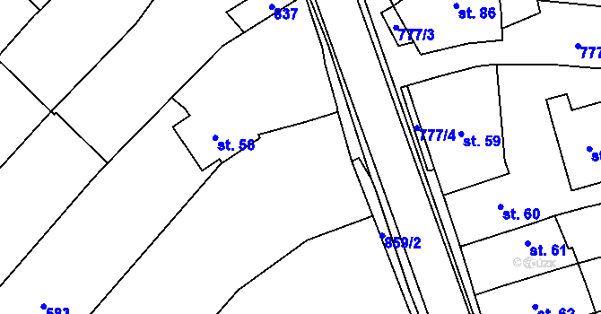 Parcela st. 57 v KÚ Hnojice, Katastrální mapa